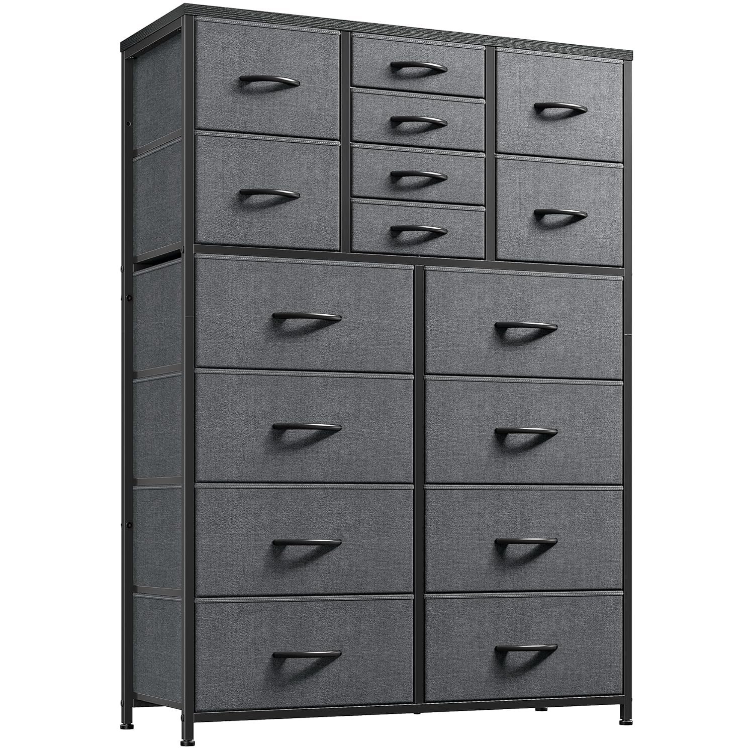 16 Drawer Dresser, Tall Dresser for Bedroom with Wooden Top and Sturdy Metal Frame, Large Bedroom Dressers & Chest of Drawers for Bedroom Closet Living Room Entry, 57.1"H x 37.4"W x 11.8"D, Grey