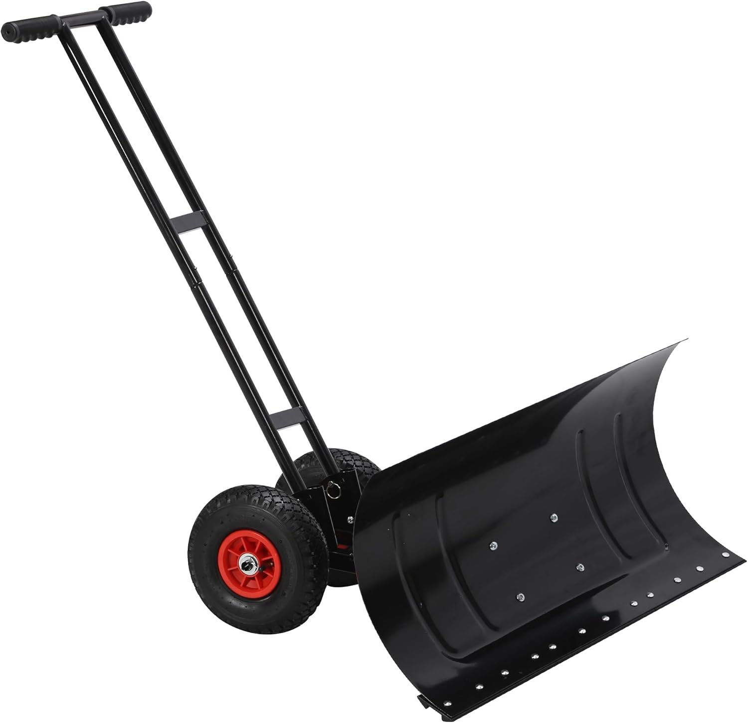 Snow Shovel for Driveway with Wheels, Metal Snow Pusher with 29" Adjustable Blade, Heavy Duty Snow Plow for Easy Driveway Snow Removal