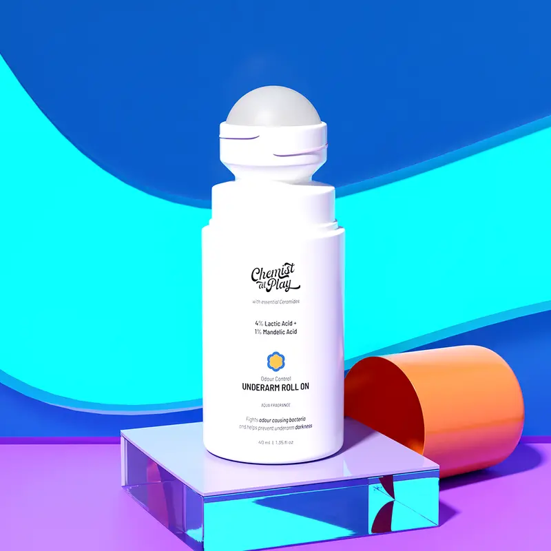 Underarm Roll-On Deodorant, 5% AHA with Lactic & Mandelic Acid, Odor Control & Skin Brightening