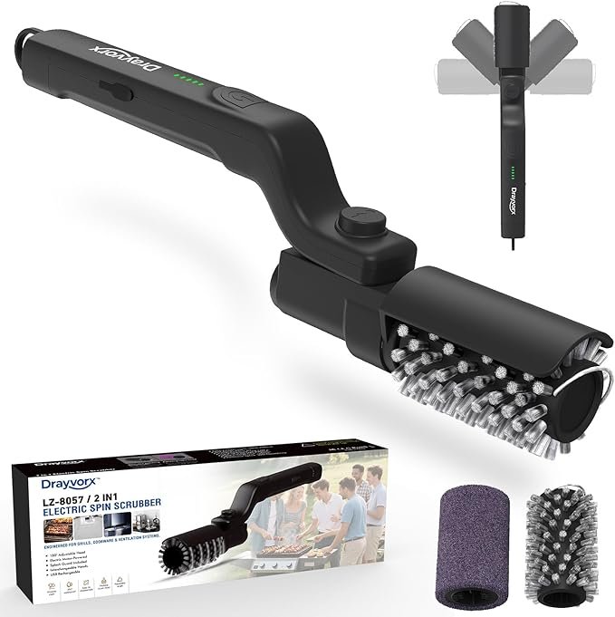 Cepillo eléctrico para parrilla, limpiador eléctrico inalámbrico para parrilla con potente motor, cepillo de limpieza de parrilla recargable para grasa quemada y rejillas de parrilla