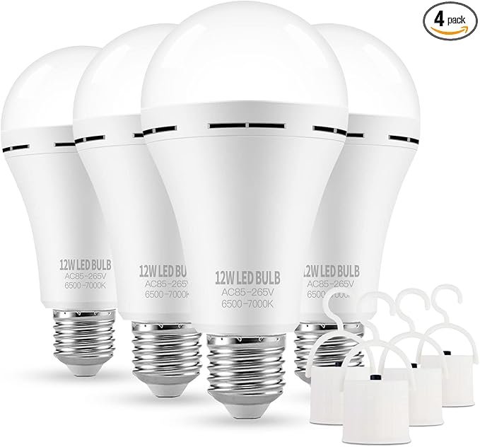 focos de emergencia recargables LED para fallas de energía en el hogar, focos con certificación UL, operados por batería, para cortes de energía, campamentos, lectura, iluminación de emergencia