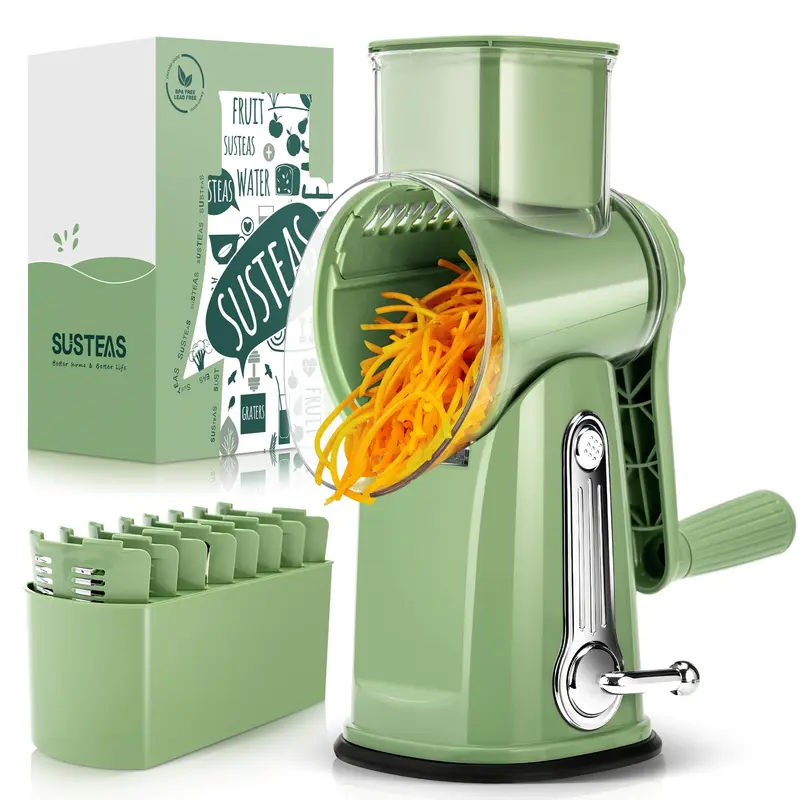 Rotary Cheese Grater with Handle, 5 Blades Vegetable Slicer with Strong Suction Base